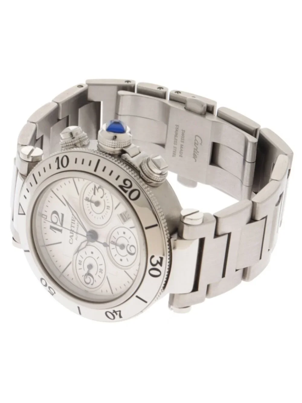 Cartier Pasha Seatimer Chrono Silver Watch Stainless Steel Automatic